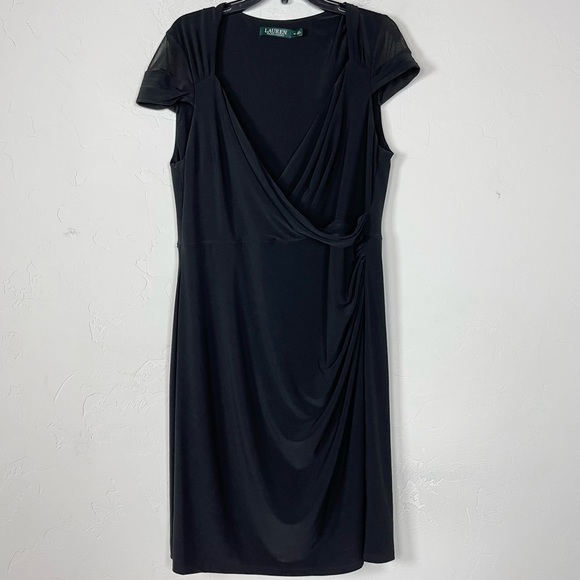 Lauren Ralph Lauren Dresses & Skirts - Lauren Ralph Lauren Dress Solid Black‎ Cap Sleeve Evening Plunge Neckline V Knit